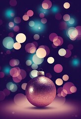 Merry Christmas ball on blurred bokeh lights background.