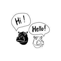 illustration of monochrome hippos greeting each other