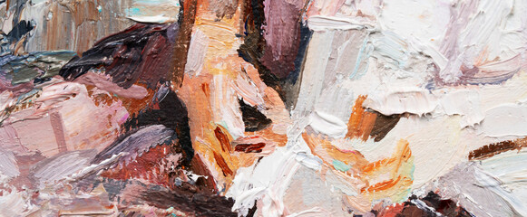 Macro. Abstract art. Expressive embossed pasty oil paints and reliefs. Colors: yellow, white,...