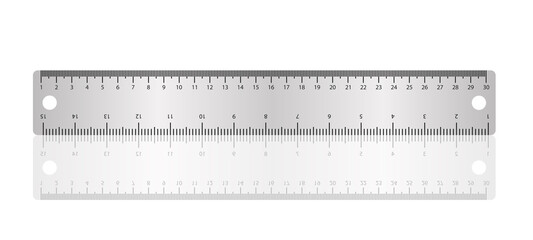 A metal ruler with its own shadow. Vector illustration