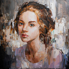 Art painting. The portrait of a girl with green eyes is made in a classic style.
