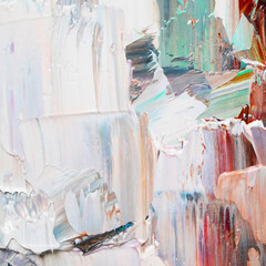 Macro. Abstract art. Expressive embossed pasty oil paints and reliefs. Colors: yellow, white,...