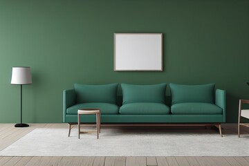 Living room with green armchair on empty dark green wall background.3D rendering