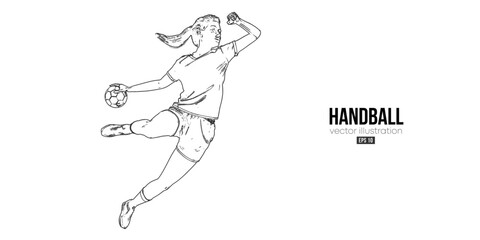 Abstract silhouette of a handball player on white background. Handball player woman are throws the ball. Vector illustration