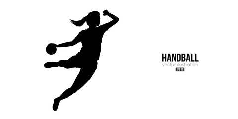 Abstract silhouette of a handball player on white background. Handball player woman are throws the ball. Vector illustration - obrazy, fototapety, plakaty