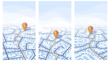 Gps navigation to own house. View from above the map buildings. Detailed view of city from above. City top view. Abstract background. Flat style, Vector, illustration isolated.