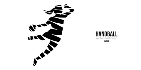 Abstract silhouette of a handball player on white background. Handball player woman are throws the ball. Vector illustration