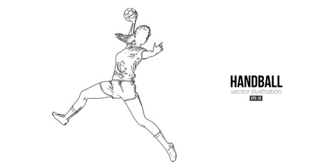 Fototapeta premium Abstract silhouette of a handball player on white background. Handball player woman are throws the ball. Vector illustration