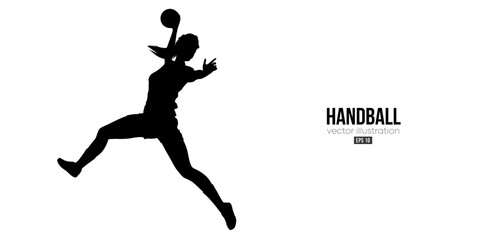 Abstract silhouette of a handball player on white background. Handball player woman are throws the ball. Vector illustration