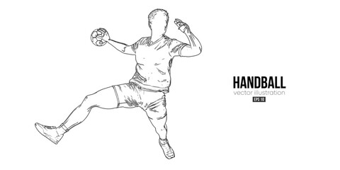 Abstract silhouette of a handball player on white background. Handball player man are throws the ball. Vector illustration