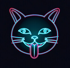 Neon mascot tongue sticking cat