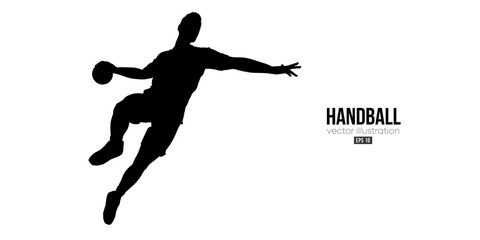Fototapeta na wymiar Abstract silhouette of a handball player on white background. Handball player man are throws the ball. Vector illustration