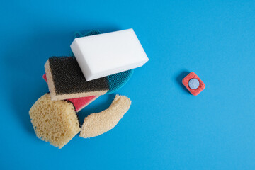 various sponges and brushes for washing dishes, melon. silicone and loofah sponges and dishwasher...