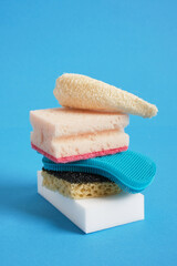 luffa, silicone brush, melamine sponge and cleaning sponges made from natural and recyclable materials
