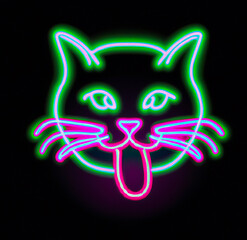 Neon mascot tongue sticking cat