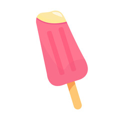 creamy ice cream in fruit strawberry glaze on popsicle stick vector