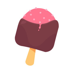 strawberry ice cream in chocolate icing on a stick popsicle vector