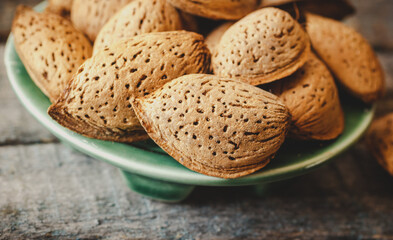 Almonds in shell closeup.