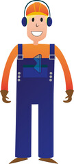 vector illustration of a worker in a helmet and headphones