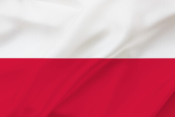 Flag of Poland on waving silk background. Poland national flag.