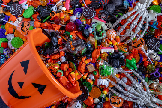 Trick or Treat Halloween Candy background with props