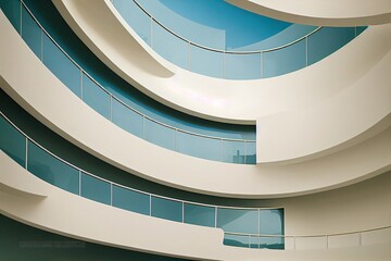 Fototapeta premium Dubai, UAE June 15, 2022. Inside view of the Museum of the Future with spiral staircases and white walls and ceilings painted in Arabic script. Futuristic interior design.