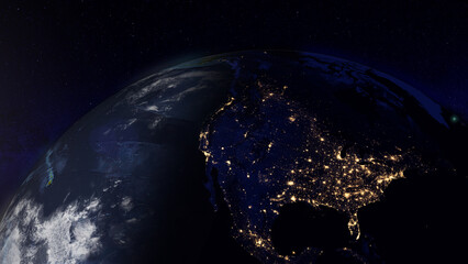 Fototapeta na wymiar Earth globe by night focused on United States of America