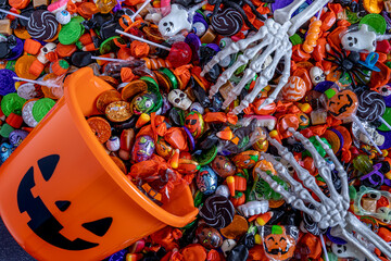 Trick or Treat Halloween Candy background with props