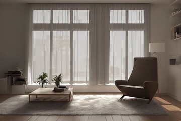 Armchair in modern loft interior, 3d render