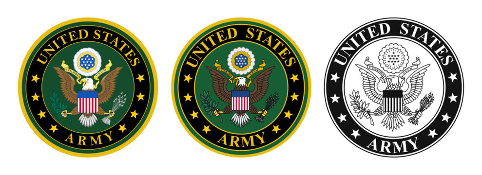Vector seal of the United States Army. US Army alternative seal. Monochrome seal of the US Army