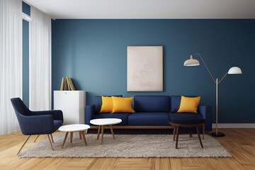 modern living room with armchair. scandinavian interior design furniture. 3d illustration