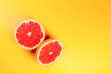 Top view background of sliced fresh grapefruit.