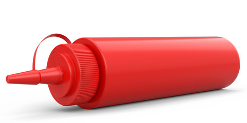 Plastic bottle of tomato ketchup isolated on white background.