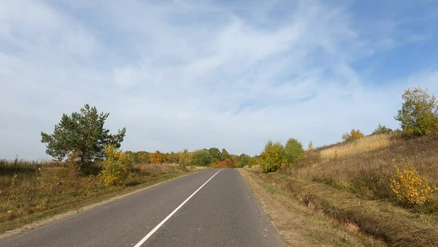 Road view on a summer day. Highways and cars, roadside and white road line markings.