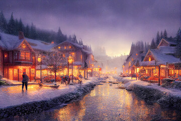 Obraz premium Weihnachtliche Winterlandschaft Christmas Jahreszeit Weihnachsmarkt Advent Stimmung Digital 
