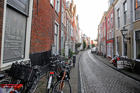 Street view and generic architecture in Leiden, Netherlands