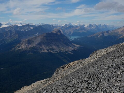 View Towards Bow Lake At The Summit Of Little Hector