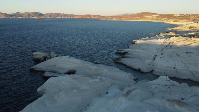 Sarakiniko Beach Aerial View in Milos, Cyclades Island in Aegean Sea, Greece