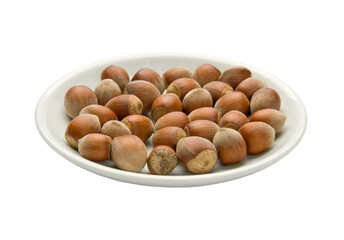 Nuts in a plate, isolated on white background