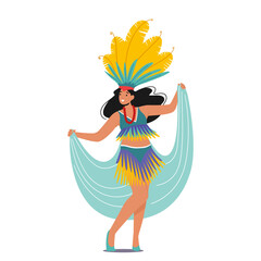 Culture of Latin America, Samba Festival. Girl Wear Bright Costume with Feathers Dancing at Carnival in Rio De Janeiro
