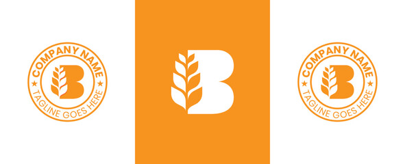 Initial Letter B Wheat Logo Concept symbol sign icon Element Design. Grain Logotype. Vector illustration template © sir7