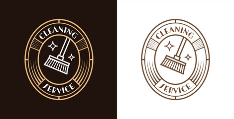 Cleaning service vintage logo design set, broom emblem symbol, clean job patch concept, cleaner retro editable commercial logotype, washer branding, isolated on background