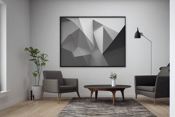 mock up poster frame in modern interior background, living room, Scandinavian style, 3D render, 3D illustration