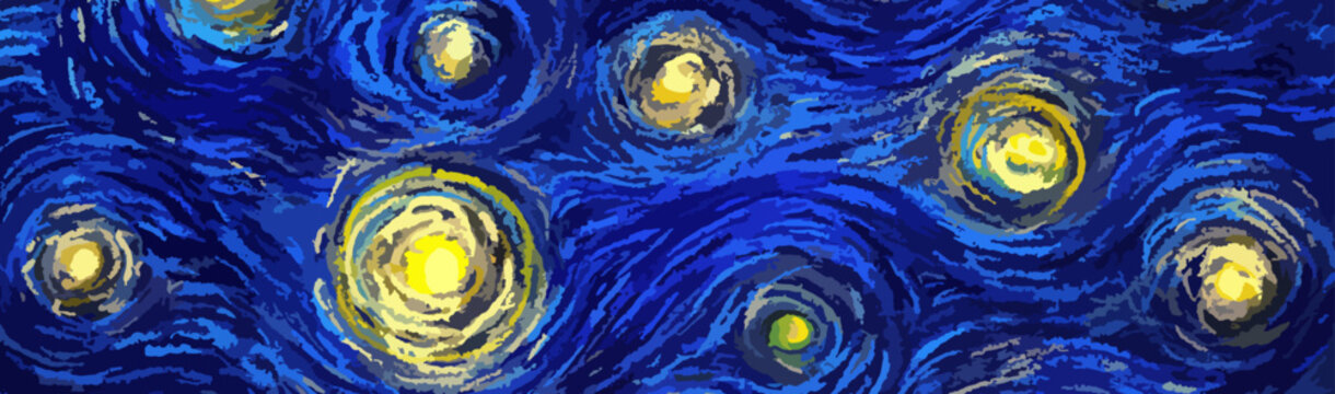 Glowing stars on a blue sky abstract background in the style of impressionist paintings