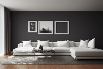 Living room interior wall mockup. Wall art. 3d rendering, 3d illustration.