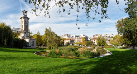 Rear view of Renovated Georges Brassens Public Park located in the 15th arrondissement.