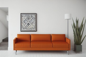 Mockup poster frame with ethnic decor close up in loft interior, 3d render