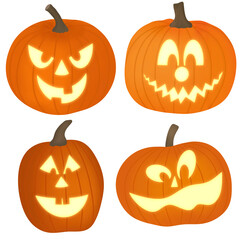 Set of four lightened orange halloween pumpkins - PNG