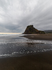 Fototapeta na wymiar Beach shore view of Piha Beach with Lions rock at Auckland, New Zealand.