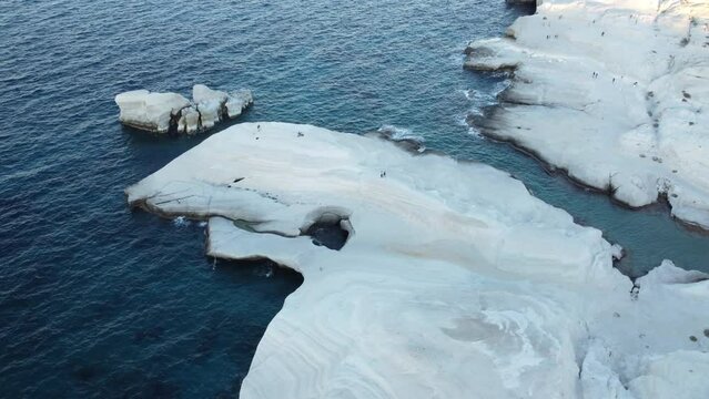 Sarakiniko Beach Aerial View in Milos, Cyclades Island in Aegean Sea, Greece